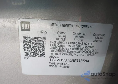 2022 Chevrolet Malibu Fwd Lt from USA, damaged, VIN 1G1ZD5ST5NF113584